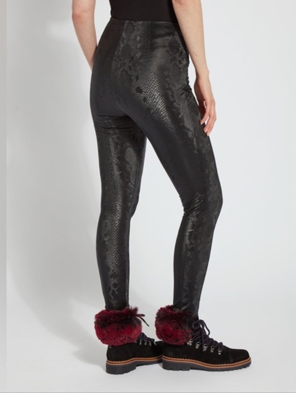 L Lysse Black Snake Print Vegan Faux Leather Leggings